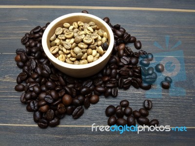 Roasted And Unroasted Coffee Beans Stock Photo