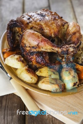 Roasted Chicken With Garnish Stock Photo