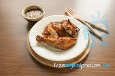 Roasted Chicken With Thai Style Spicy Sauce Stock Photo