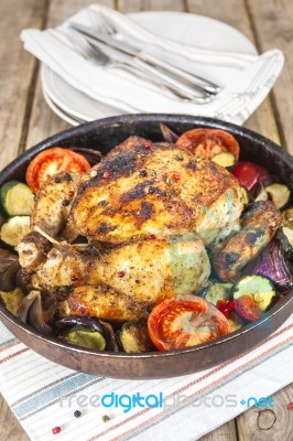 Roasted Chicken With Vegetables Stock Photo