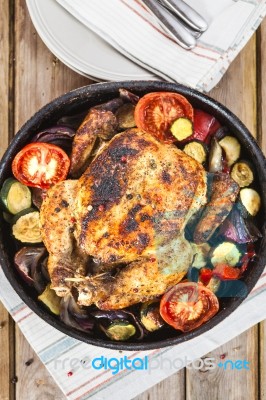 Roasted Chicken With Vegetables Stock Photo