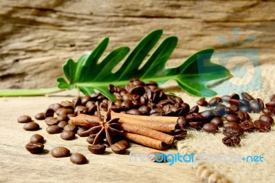 Roasted Coffee Beans And Spices Stock Photo