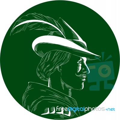 Robin Hood Side Profile Circle Woodcut Stock Image ...