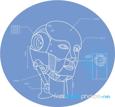 Robot Head Technical Drawing Stock Image