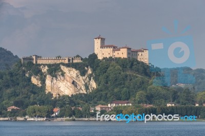 Rocca D'angera Castle In Angera On Lake Maggiore Piedmont Italy Stock Photo