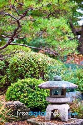 Rock Lantern In Japanese Zen Garden Stock Photo