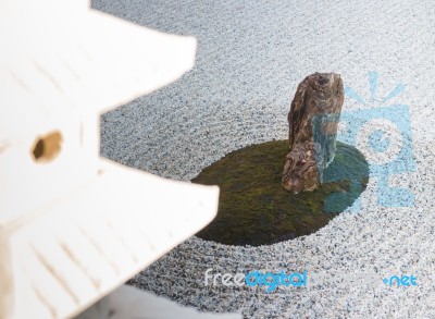 Rock Lantern In Zen Garden Stock Photo