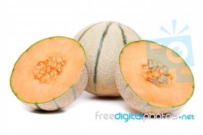 Rock Melon Isolated On A White Background Stock Photo