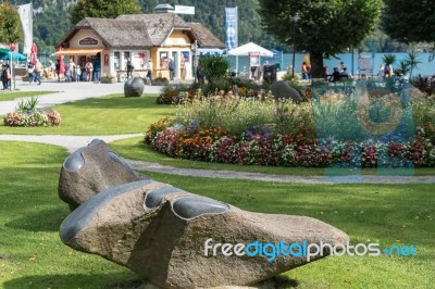 Rock Sculpture In The Park At St. Gilgen Stock Photo