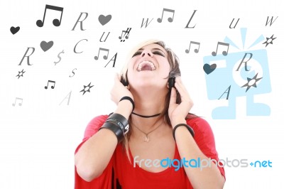 Rock Style Woman With Headphone Stock Photo