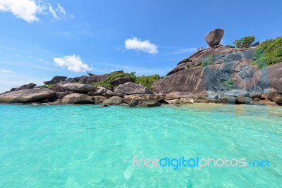 Rock Symbol Of Similan Islands In Thailand Stock Photo