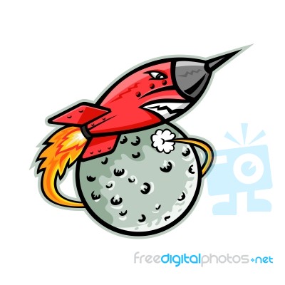 Rocket Launching Off Moon Mascot Stock Image