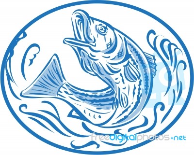 Rockfish Jumping Up Oval Drawing Stock Image