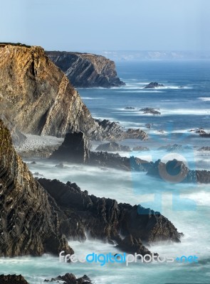 Rocks Formations On Alentejo Coastline Stock Photo