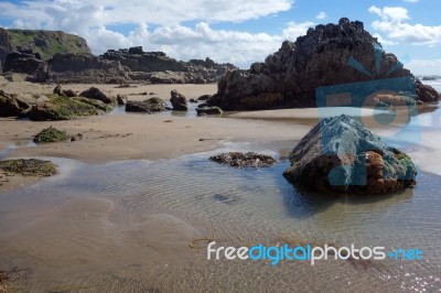 Rocky Coastline In Cornwall Stock Photo