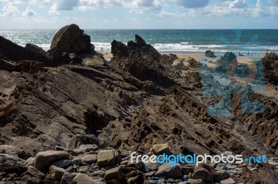 Rocky Coastline Near Bude Stock Photo