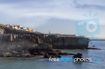 Rocky Coastline Of Peniche Region Stock Photo