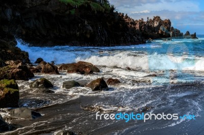 Rocky Coastline Playa De Arenas Tenerife Stock Photo