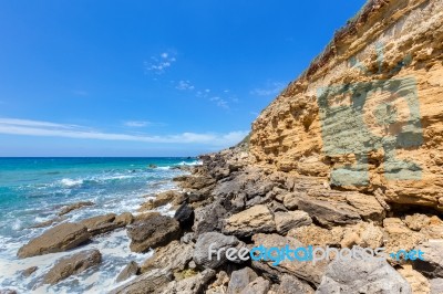 Rocky Mountain At Coast Of Kefalonia Greece Stock Photo