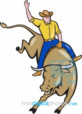 Rodeo Cowboy Bull Riding Cartoon Stock Image