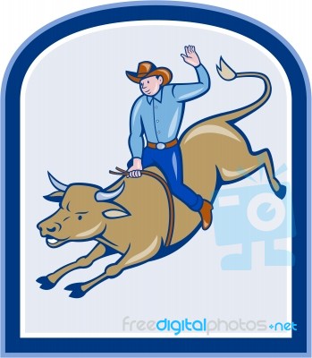 Rodeo Cowboy Bull Riding Cartoon Stock Image