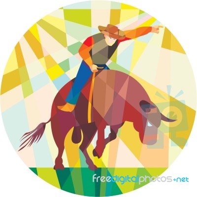 Rodeo Cowboy Bull Riding Pointing Low Polygon Stock Image