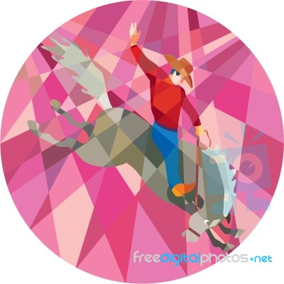 Rodeo Cowboy Riding Bucking Bronco Low Polygon Stock Image