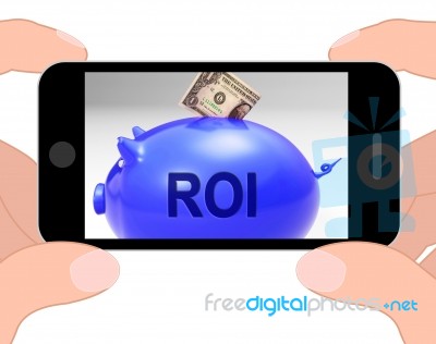 Roi Piggy Bank Displays Investors Return And Income Stock Image