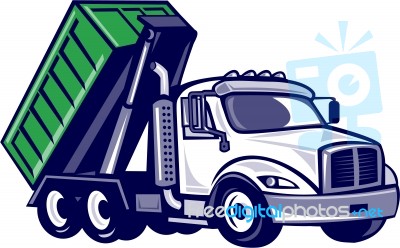 Roll-off Truck Bin Truck Cartoon Stock Image