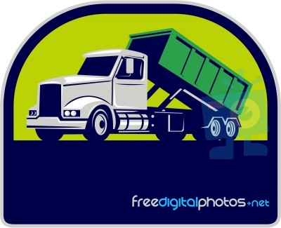 Roll-off Truck Side Up Half Circle Retro Stock Image