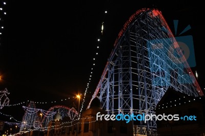 Rollercoaster And Blackpool Illuminations Stock Photo