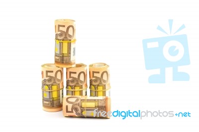 Rolls Of Euro Notes Isolated On White Background Stock Photo