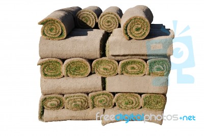 Rolls Of Sod Isolated On White Background Stock Photo