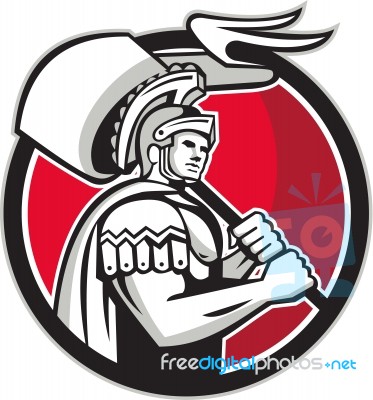 Roman Centurion Carry Flag Circle Retro Stock Image