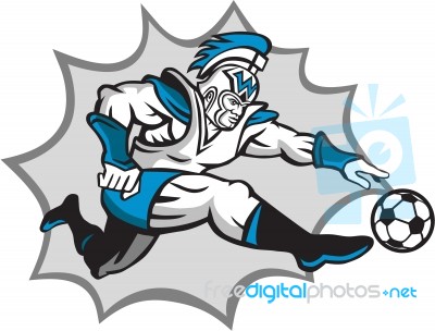 Roman Warrior Soccer Player Ball Retro Stock Image