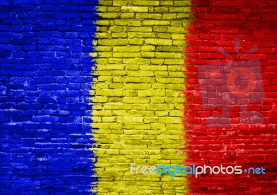 Romania Flag Painted On Wall Stock Photo