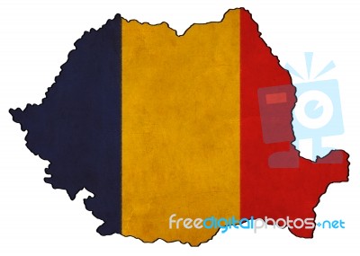 Romania Map On  Flag Drawing ,grunge And Retro Flag Series Stock Image