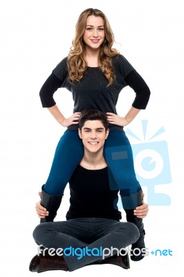 Romantic Young Couple Having Fun, Studio Shot Stock Photo