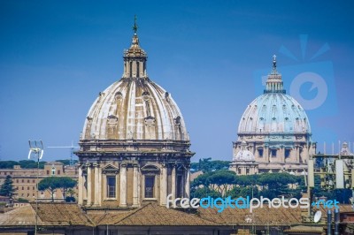 Rome Skyline With Domes Stock Photo