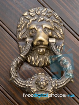 Ronda, Andalucia/spain - May 8 : Brass Lion Door Knocker On A Bu… Stock Photo