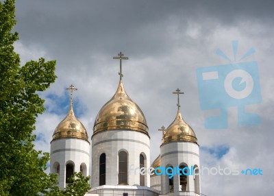 Roof Of Church With Cloudy Sky Stock Photo