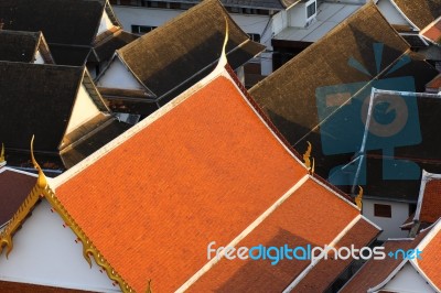 Roofs Of Temple And House Stock Photo