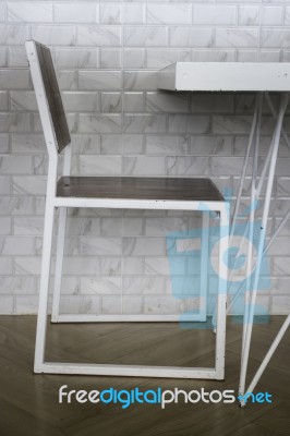 Room Ambiance With White Metal Table And Chair Stock Photo