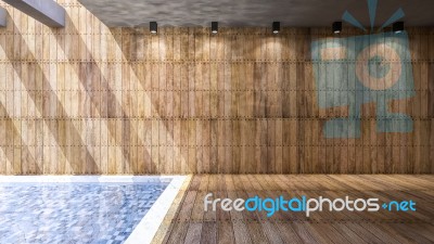 Room Interior Wooden And Pool Stock Image