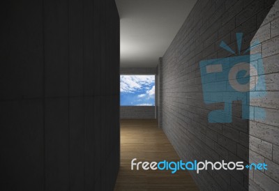 Room With Brick Wall And Wood Floor Stock Image