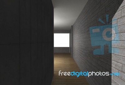 Room With Brick Wall And Wood Floor Stock Image