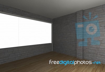 Room With Brick Wall And Wood Floor Stock Image