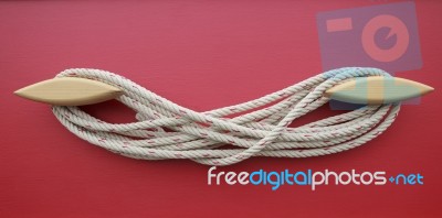 Rope Arrangement On Wood Wall Stock Photo