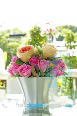 Roses In Vase Stock Photo