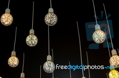 Round Light Bulbs For Illumination At Night Stock Photo